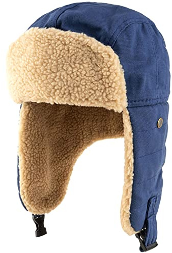 Malaxlx Herren Wintermütze Blau Plüsch Fliegermütze Warme Fellmütze Pelzmütze Trappermütze Ohrenklappe Mütze Winddicht Kunstfellmütze Russische Kosaken Mütze Skimütze