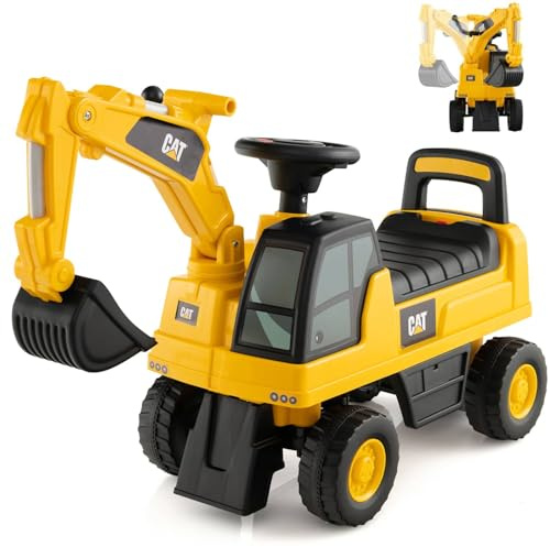 GYMAX Kids Ride on Car, Caterpillar Licensed Toy Excavator with Adjustable Bucket, Horn and Underneath Storage, Toddler Pretend Construction Truck for 1-3 Years Old Boys Girls (Digger)