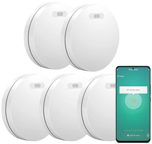 Aroha Smart Connect Rauchmelder WLAN - 10 Jahre Batterie - Feuermelder WLAN Vernetzt mit App Tuya & Smartlife, Smart Home - 5 Set