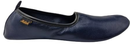 Akdam Zapatillas de cuero para mujer, color azul oscuro, zapatos tradicionales para casa, mocasín descalzo, zapatos de tai chi, Azul oscuro, 42 EU