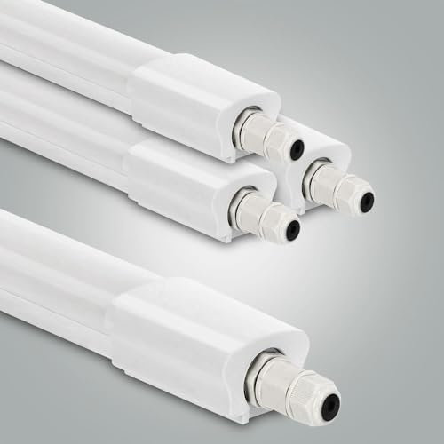 LED Universum 4er-Set Feuchtraumleuchte 60cm IP65 18W 2160 Lumen - 4000K neutralweiß - verknüpfbar - Kellerleuchte Nassraumleuchte Feuchtraum-Wannenleuchte mit Steck-Klemmen L670xB46xH34mm