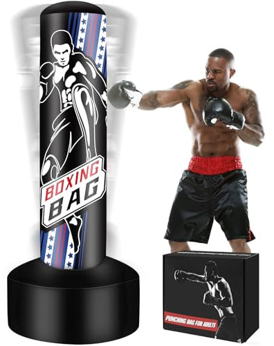 NZQXJXZ Boxsack Stehend Erwachsene, 180cm Standboxsack Aufblasbare Schwerer Sack Freistehende Kickboxsack Ausrüstung für Training MMA Muay Thai Fitness zu verwenden Outdoor Indoor