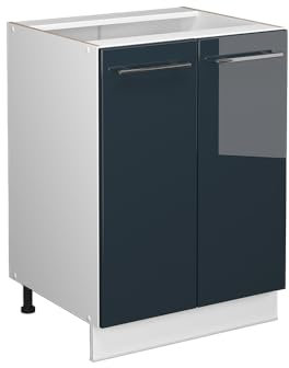 Vicco Küchenunterschrank Fame-Line, Dunkelblau Hochglanz/Weiß, 60 cm ohne Arbeitsplatte