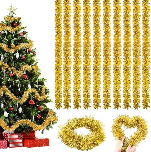 10 guirnaldas de espumillón de Navidad, guirnalda de 2 m para árbol de Navidad, guirnalda de lametta, espumillón brillante, guirnalda de decoración de árbol de Navidad, para Navidad, bodas, fiestas de