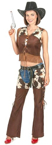 DEGUISE TOI - Déguisement cowgirl pantalon Femme - Gilet - Sur-pantalon - S - Marron - Déguisements adultes - 100% Polyester - Lavage à la main - Carnaval