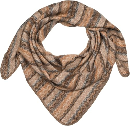 styleBREAKER Señoras XXL bufanda triangular con patrón de tejido en zig-zag, bufanda triangular multicolor, bufanda suave y cálida 01020051, color:Taupe-Marrón-Negro