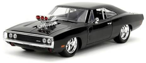 Jada Toys - Fast and Furious Auto Dom`s Dodge Charger Street (1:24, Negro) - Modelo de Coche 1970 Dodge Charger R/T de Fast & Furious, Coche de Juguete de Metal a Partir de 8 años con Piezas para