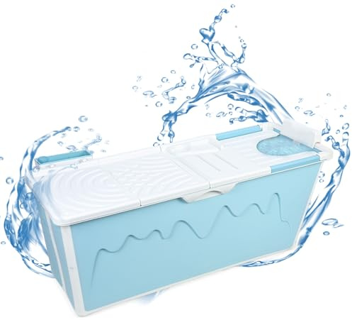 funrautz Portable Bathtub for Adult, 55 Inch Collapsible Bathtub, Freestanding Surround Sweat Steaming Bath, Hot Bath, Ice Bath with Lid & Neck Pillow Blue