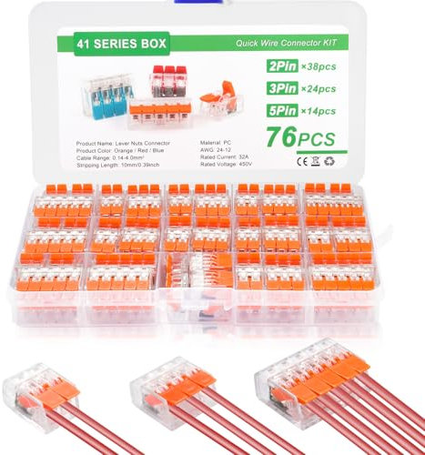 76 Pièces Connecteur Electrique,Compacts Rapide Cosses, Borne de Connexion Electrique, 38 Pcs 2 Entrées, 24 Pcs 3 Entrées,14 Pcs 5 Entrées Assortiment, Electrique pour 412, 413, 415 Câblage