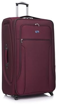 Aerostar Extra Large 32” Lightweight Softshell Expandable Suitcase, Check in Luggage 2 Corner Wheels with Integrated Combination Lock for 30kg (Maroon Red, 162 litres)