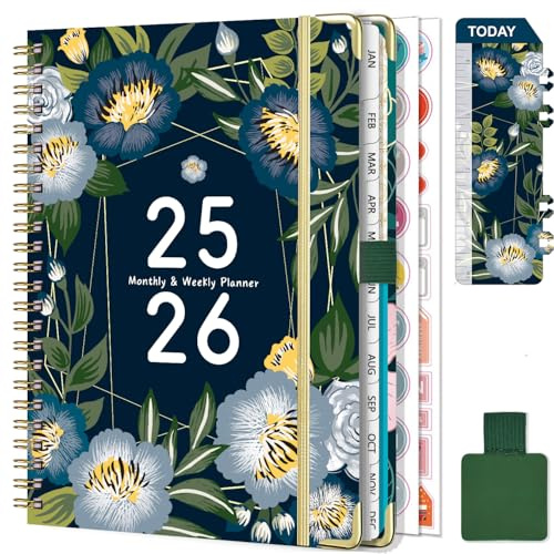 Agenda Semainier 2025 2026 Spirale - A5 Agenda Scolaire (Juillet 2025 - Juin 2026)- 12 Mois Planner Avec boucle de stylo,Règle Signet & Autocollants de plan (Noir & blanc)