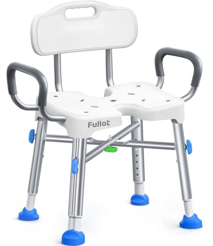 Ergonomic H-Shaped Shower Chair for Elderly and Disabled with Back & Padded Arms,500 lbs Heavy Duty Adjustable Shower Stool Seat for Easy Cleaning, Anti-Slip Bath Chairs for Bathtub