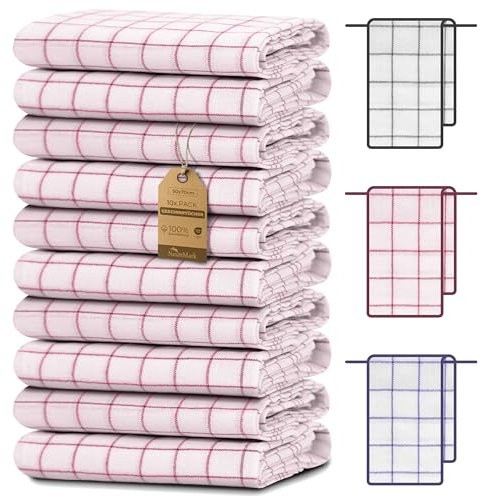 NatureMark 10er Set Geschirrtücher 50x70 cm – 100% Baumwolle, saugfähig & strapazierfähig – Geschirrtücher und Küchentücher für Haushalt und professionelle Küchen, inklusive E-Book, Farbe: Rot