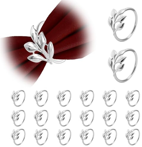 JVHLOV 20 portatovaglioli, fibbie per tovaglioli, per raccolta, Ringraziamento, matrimoni, cene, feste, banchetti, tovaglioli, decorazione per tavolo da pranzo (argento, taglia standard)