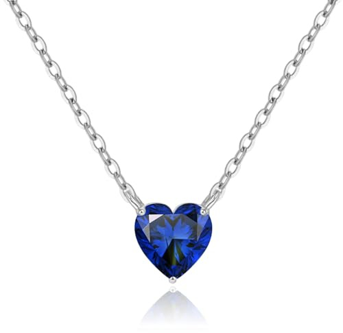 Cosie Lily Collier Cadeau Femme, Argent Sterling 925 Coeur Bijoux Pendentif, Noël Saint Valentin Anniversaire, Idée Cadeaux pour Maman Èpouse Amies, avec 5A Bleu Royal Zircone Cubique