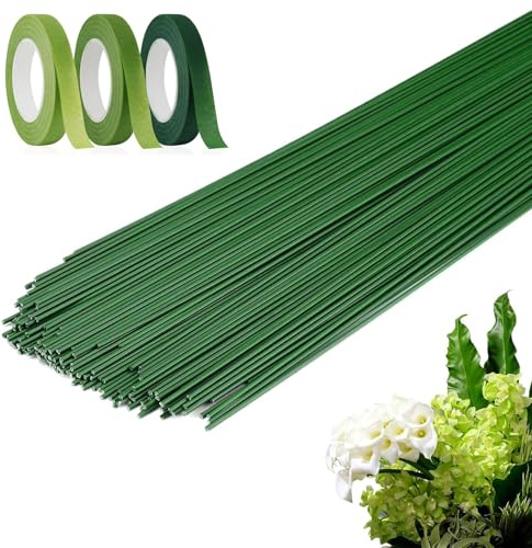 anyuan boy 150 Pièces Tige Fleur Artificielle, 3 Roules de Papier Crêpon Inclus - 30 cm Fil de Fer Facile à Plier pour Bricolage, Arrangements Floraux, Artisanat et Créations Creatives
