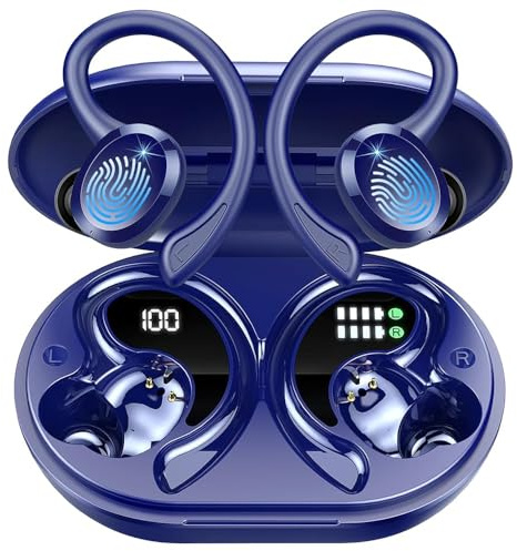 Hupoaf Cuffie senza fili, cuffie sportive Bluetooth, con cuffie a cancellazione del rumore a livello di batteria a LED, impermeabile