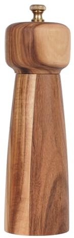 DeroTeno Macina sale o pepe con anima regolabile in ceramica, macinaspezie per pepe e sale, in legno di acacia, altezza 20,5 cm, diametro inferiore: 6 cm (carrello non incluso)