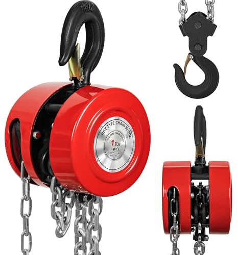 FREEAMG Paranco a Catena Manuale da 1T/2,8M con 2 Ganci per Carichi Pesanti, Catena in Acciaio al Manganese G80 per l'Industria di Magazzinaggio, Edilizia, Macchinari e Automobilistica (Rosso)