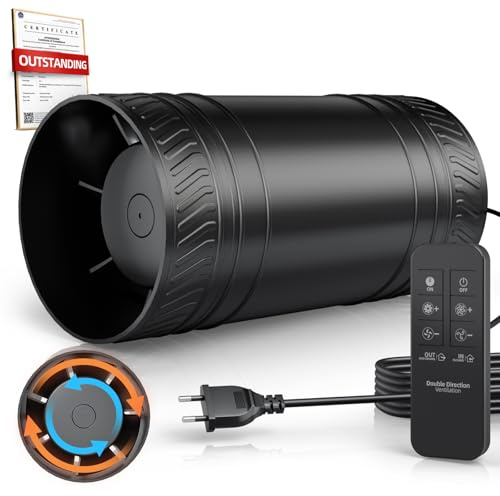 SBONNI Ventilador de tubo de 100 mm, bidireccional, ventilador de 6 niveles, mando a distancia de 433 MHz, extractor de aire en línea, silencioso, tienda de campaña, invernadero, baño, sótano, garaje