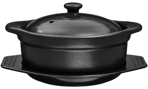 MALUGOGO Keramik-Kochtopf, 1,26 l, Antihaftbeschichtung, Schmorkasserolle mit Isolierungseffekt, schwarzer Küchentopf zum Kochen zu Hause und zum Kochen von Suppen