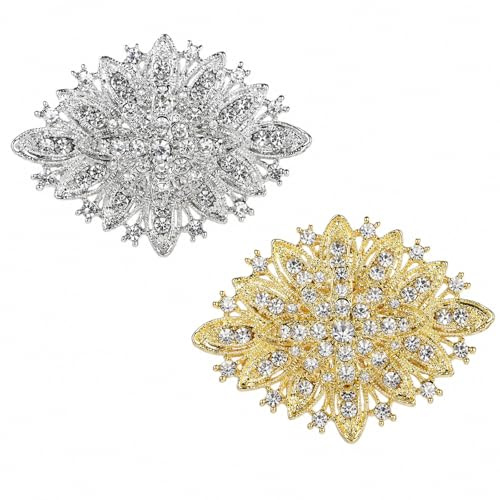 2 Pcs Flower Brooches, Graceful Crystal Brooch Pin | for Sweater Coat Dress Suit Parties Prom, Vintage Diamond Brooch for Weddings, Parties and Daily Wear