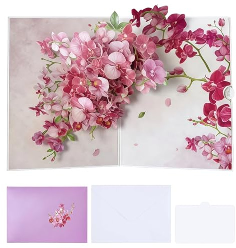 3D Födelsedagskort för Kvinnor | Pop-up Kort med Phalaenopsis Orkidé | Romantiskt Blomsterkort till Mamma, Fru och Syster