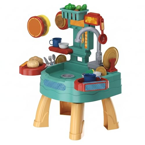 Joygoodta Wassertisch für Kleinkinder, 30-teiliges Kinder-Wassertisch-Set, Sommer-Außen-Pool-Spielzeug mit sensorischen Aktivitäten und Laufen für Outdoor-Indoor-Rollenspiele, Grün