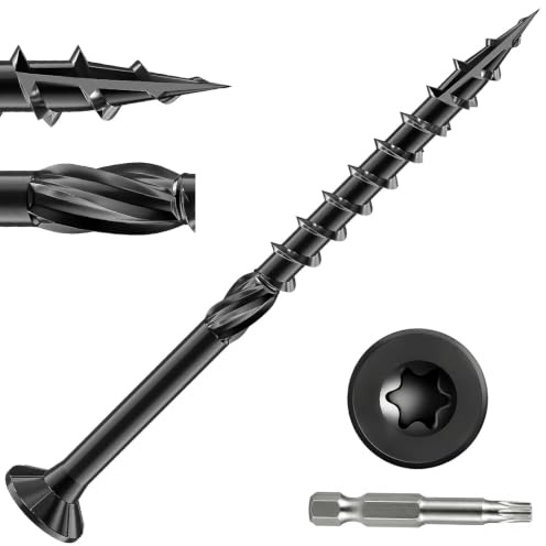 Dayalo 50 stycken träskruvar 4,8 x 64 mm svart med bits, terrassskruvar torx med försänkt huvud, delgänga, fräsribbor, skaftfräs och skärspets för gör-det-självare och hantverkare