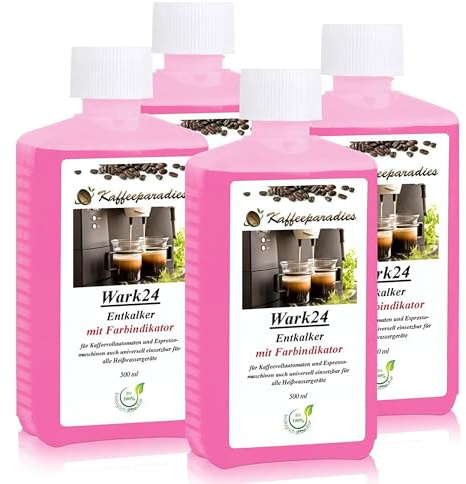 Wark24 Universal Entkalker 4 x 500 ml, mit Farbindikator, 100% biologisch abbaubar und umweltfreundlich, für Kaffeevollautomaten, Bügeleisen & Wasserkocher