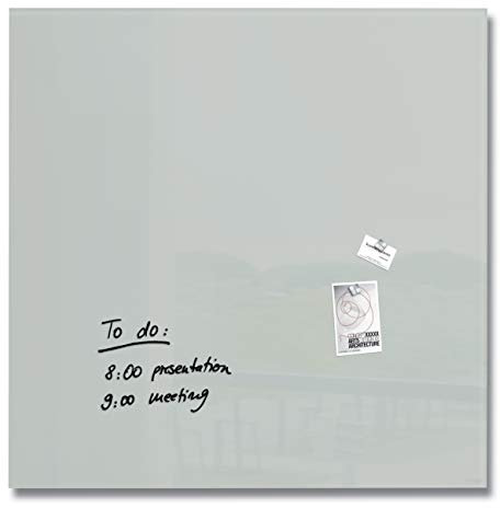 SIGEL GL203 Premium Glas-Whiteboard 100x100 cm grau hochglänzend, SGS geprüft, einfache Montage, incl. 2 starke Magnete, Glas-Magnettafel Artverum