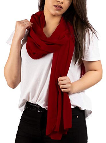 DOLCE ABBRACCIO by RiemTEX Schal Damen PRIMAVERA in Tief Rot Halstücher Schals & Tücher Chiffontücher Scarf aus Chiffon für Sommer Frühling Ganzjährig XXL Tuch Kleidung Stola (Deep Red)
