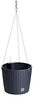 Prosperplast Rato Round Blumenampel Hängeampel Pflanzenhänger Blumentopf Inkl. Bewässerungssystem (Mit Pflanzeinsatz, Anthrazit)