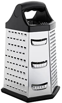 Küchenreibe aus Edelstahl, robuste Multireibe, 6 Reibeflächen, 21 cm hoch, Sechskantreibe, Zitronenreibe, Käsereibe, Gemüsereibe, für Schokolade, Gurkenhobel, Kartoffelreibe, Reibeisen, Hobel