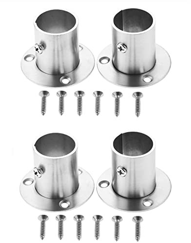Hicello Pack of 4-25mm Pole Brackets, Stainless Steel Clothes Rail Bracket Supports, Shower Curtain Rail Holder, Pipe Bracket, Oven Holder