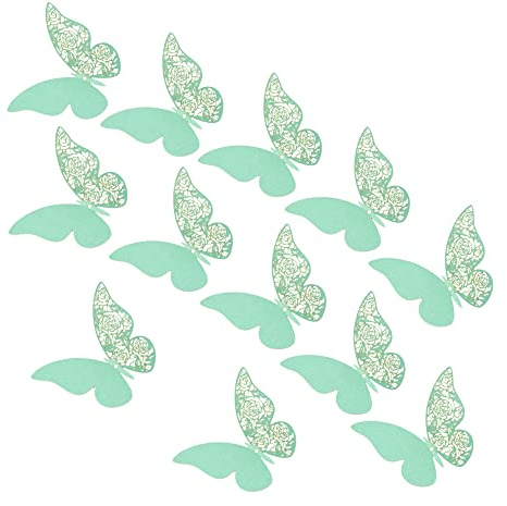 Pengcen 12 pegatinas de pared de mariposa 3D, decoración de pared de bricolaje, mariposas de PVC, decoración de dormitorio y boda, verde, patrón C