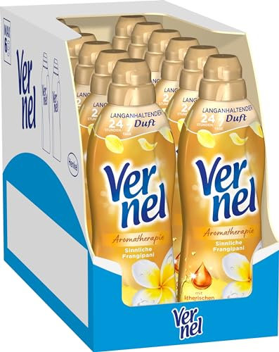 Vernel Aromatherapie Sinnliche Frangipani Weichspüler, 384 (12 x 32) Waschladungen, langanhaltender Wäscheduft mit ätherischen Ölen für 24/7 Frische, recycelbare Flasche