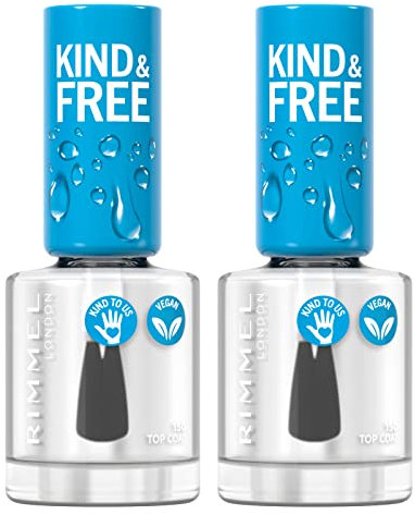 2x Rimmel London Kind & Free Smalto Unghie Bio Vegano Cruelty-Free a Lunga Tenuta Trasparente Colore 150 Top Coat - 2 Smalti