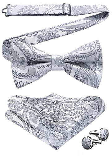 HISDERN Fliege Set elegantes klassisches Muster,Grau,Einheitsgröße