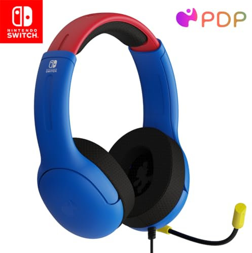 PDP Gaming AIRLITE Stereo Kopfhörer mit Mic für Nintendo Switch - PC, iPad, Mac, Laptop Compatible - Noise Cancelling Microphone, Lightweight, Soft Komfort On Ear Kopfhörer - MARIO