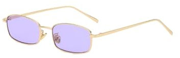 WDZAYXC Klassische Rechteckige Sonnenbrille Retro Schlanke Metallrahmen Gläser Vintage Rechteck Candy Farbe Sonnenbrille (Lila)