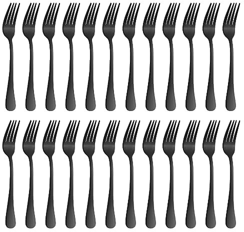 BEWOS Black Forks Set of 24, Stainless Steel Forks, 8 Inches (20.3 Cm) Fork Set, Matte Black Dinner Forks, Cutlery Forks, Mirror Polished, Dishwasher Safe, Suitable for Household, Restaurant, Canteen