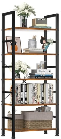 DUMOS Lagerregal mit 5 Ebenen Küchenregal Bücherregal im Industriestil,Standregal im Wohnzimmer Küche Regal aus MDF Metall schmales Leiterregal