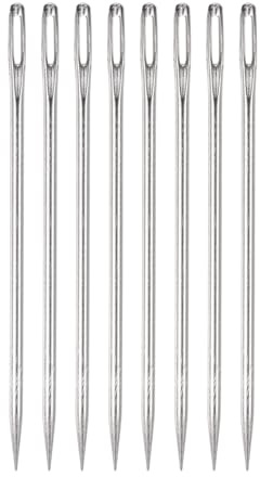 QUARKZMAN 8Pcs Aguja de Tapicería con Ojo Grande Extra Largo de 4 Pulgadas Agujas de Coser Rectas Fáciles de Enhebrar de Acero Inoxidable para Muebles de Cuero