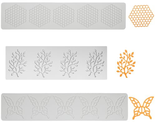 Zfseyuh 3 Pezzi Stampo Silicone Lace Torta Fondente Farfalla Foglia Favo Stampi Silicone Tappetino in Pizzo di Silicone per Fondente,Cioccolato,Zucchero,Burro