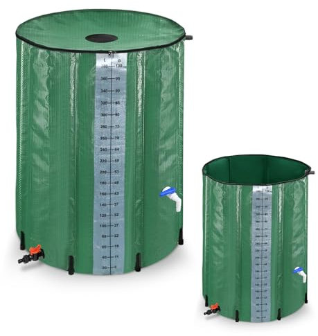Aufun Regenwassertonne Wassertank, 380L Regentonne Faltbar, mit Abflussventil und Volumen-Skala, einfache Aufbewahrung, rostfrei und witterungsbeständig (Grün)