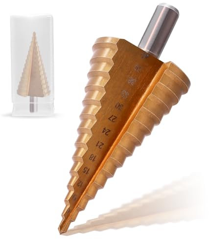 Piuluvor Broca escalonada HSS de metal cónica, 14 niveles, diámetro 4-42 mm, broca cónica para placas de aluminio, madera, plásticos, vástago de 10 mm