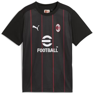 A.C. Milan - T-Shirt Prematch, Bambini e Ragazzi, Maglia da Calcio e da Allenamento a Maniche Corte, con Logo AC Milan e Puma, Prodotto Ufficiale, Nero, 14 Anni