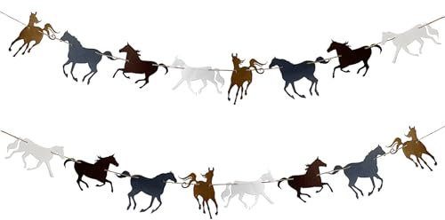 volumoon 2 Pcs Bannière en Feutre, Guirlande Cheval, Décoration Anniversaire, Décoration de Fête en Forme de Cheval, Banderole Thème Fête, Bannière pour Fête à la Maison, Bannière Joyeux Anniversaire