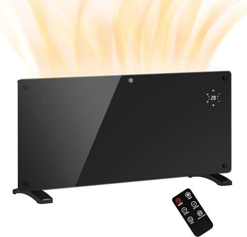 HOMCOM Radiateur électrique chauffage électrique mural ou au sol 2000W convecteur en verre avec affichage LED, minuterie 24 heures ou hebdomadaire, thermostat, télécommande, noir
